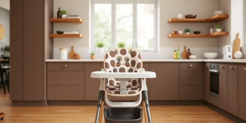 Bugaboo Giraffe Hochstuhl in moderner Kücheneinrichtung.