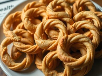 Kringel Kekse auf einem Teller mit Warnhinweis.