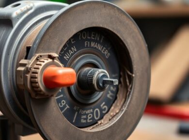 Beschädigter b1 Winkelschleifer mit sichtbaren Gefahren.