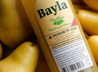 Gefährdeter Birnensaft Rückruf Warnung auf Etikett