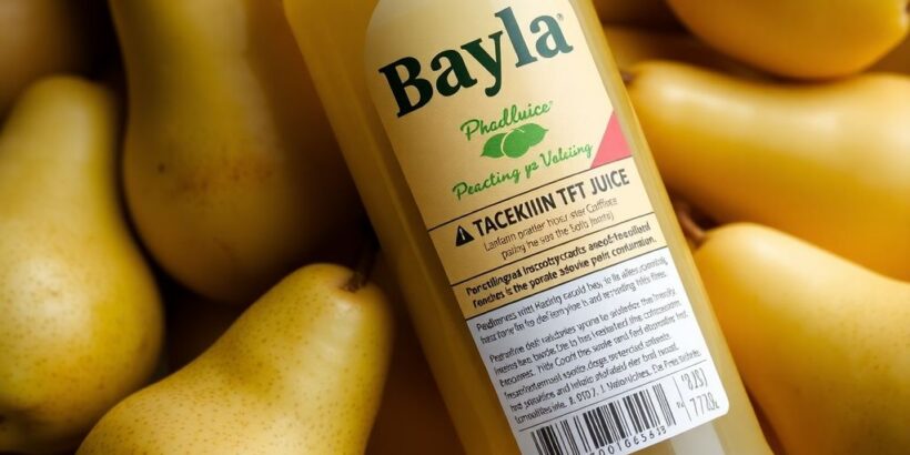 Gefährdeter Birnensaft Rückruf Warnung auf Etikett