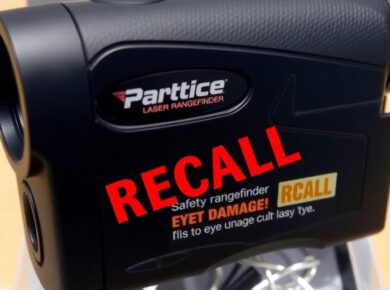 Parkside Laser-Entfernungsmesser mit Warnsymbol.