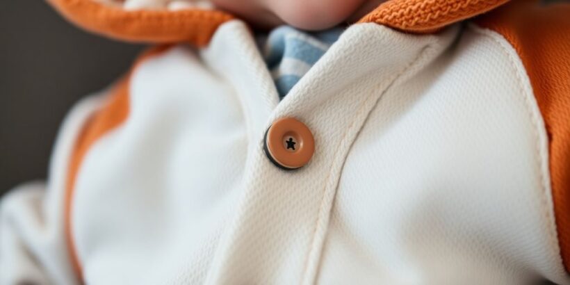 Baby-Baseballjacke, die wegen Erstickungsgefahr zurückgerufen wird.