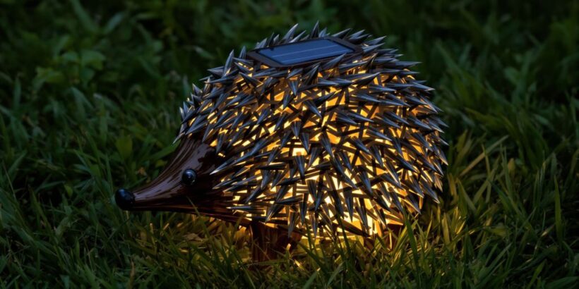 Solar-Igel im Gras bei Nacht
