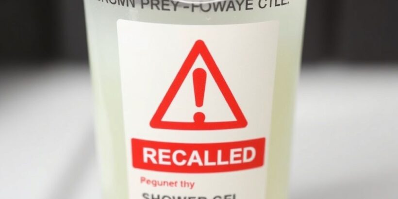 Duschgel-Flasche mit Warnsymbol