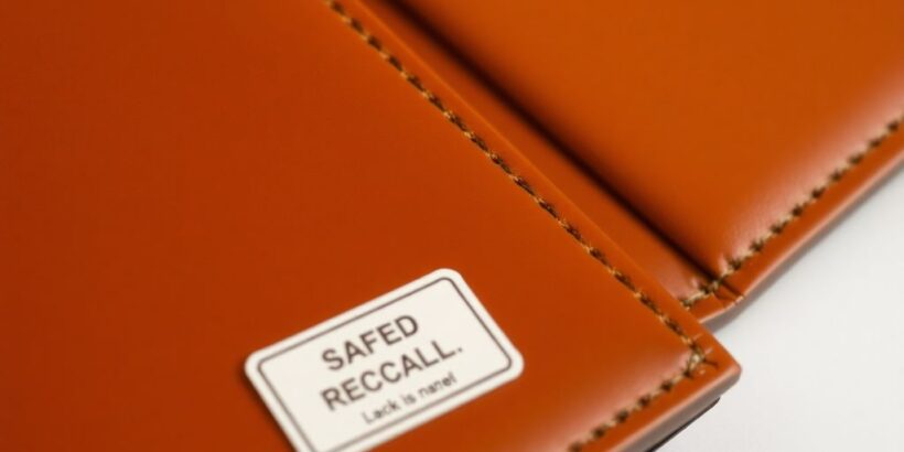 Eine Ledergeldbörse mit einer Warnung