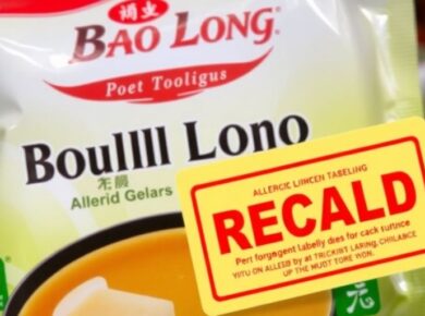 Bao Long Brühwürfel Produktpackung mit Rückruf-Aufkleber.