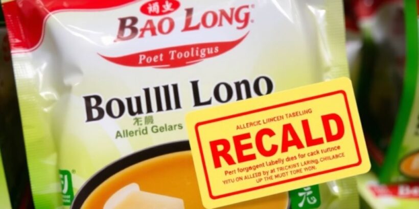 Bao Long Brühwürfel Produktpackung mit Rückruf-Aufkleber.