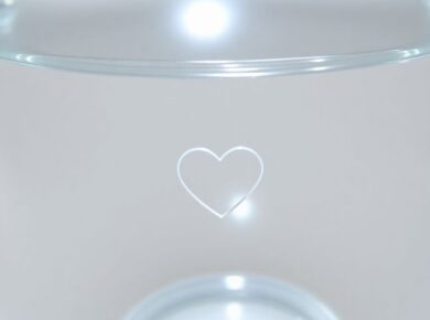 Glas-Wasserspender mit Vogelmotiv in Herzform gestanzt.