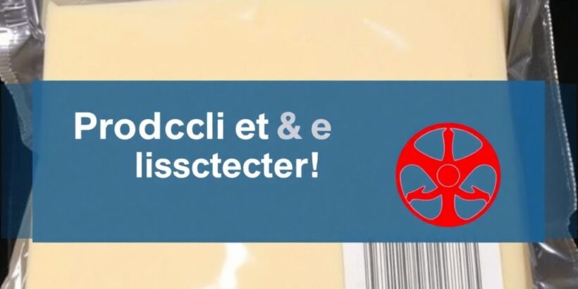 Verpackung mit Käse und Warnsymbol