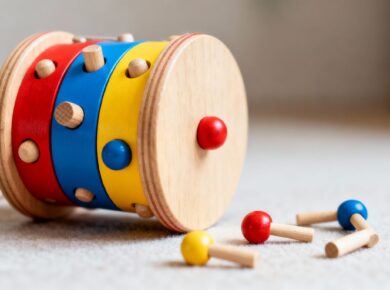 Baby Holzspielzeug Spinning Drum mit Kleinteilen