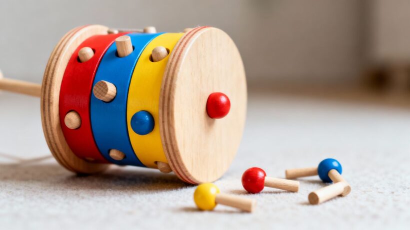 Baby Holzspielzeug Spinning Drum mit Kleinteilen
