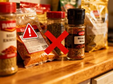 Gewürzmischungen mit Warnsymbol wegen Rückruf