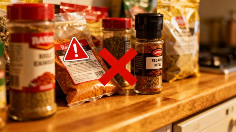 Gewürzmischungen mit Warnsymbol wegen Rückruf
