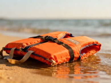 Kinder-Schwimmweste am Strand, Wasser, Ertrinkungsgefahr