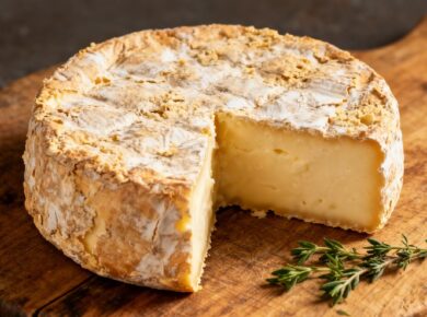 Chavignol AOP Käse auf Holztisch