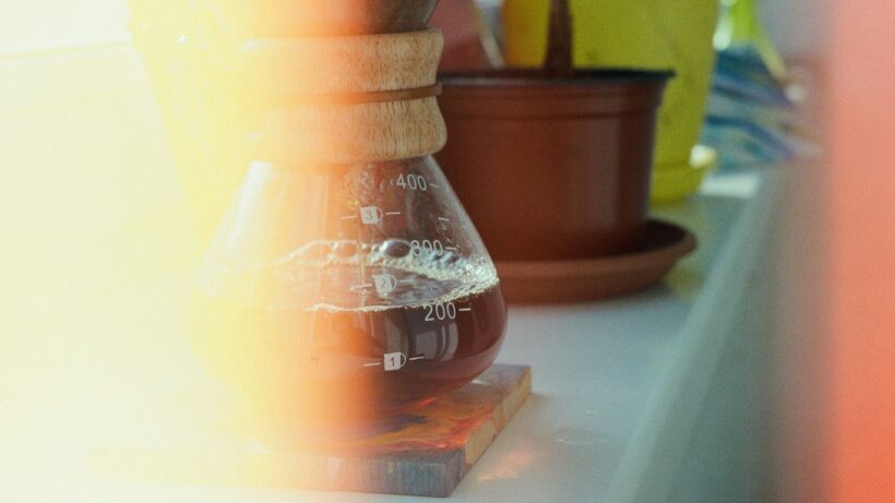 brown and white labeled bottle