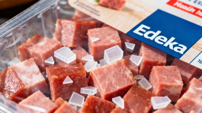 EDEKA Rohschinkenwürfel mit Kunststoffteilen