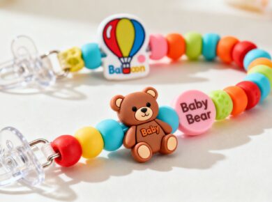 Primark Schnullerclips mit Bären- und Ballonmotiven.