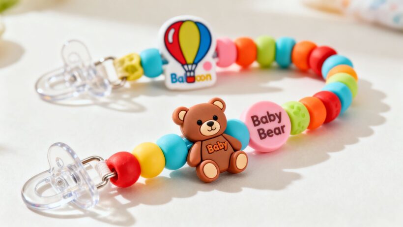 Primark Schnullerclips mit Bären- und Ballonmotiven.